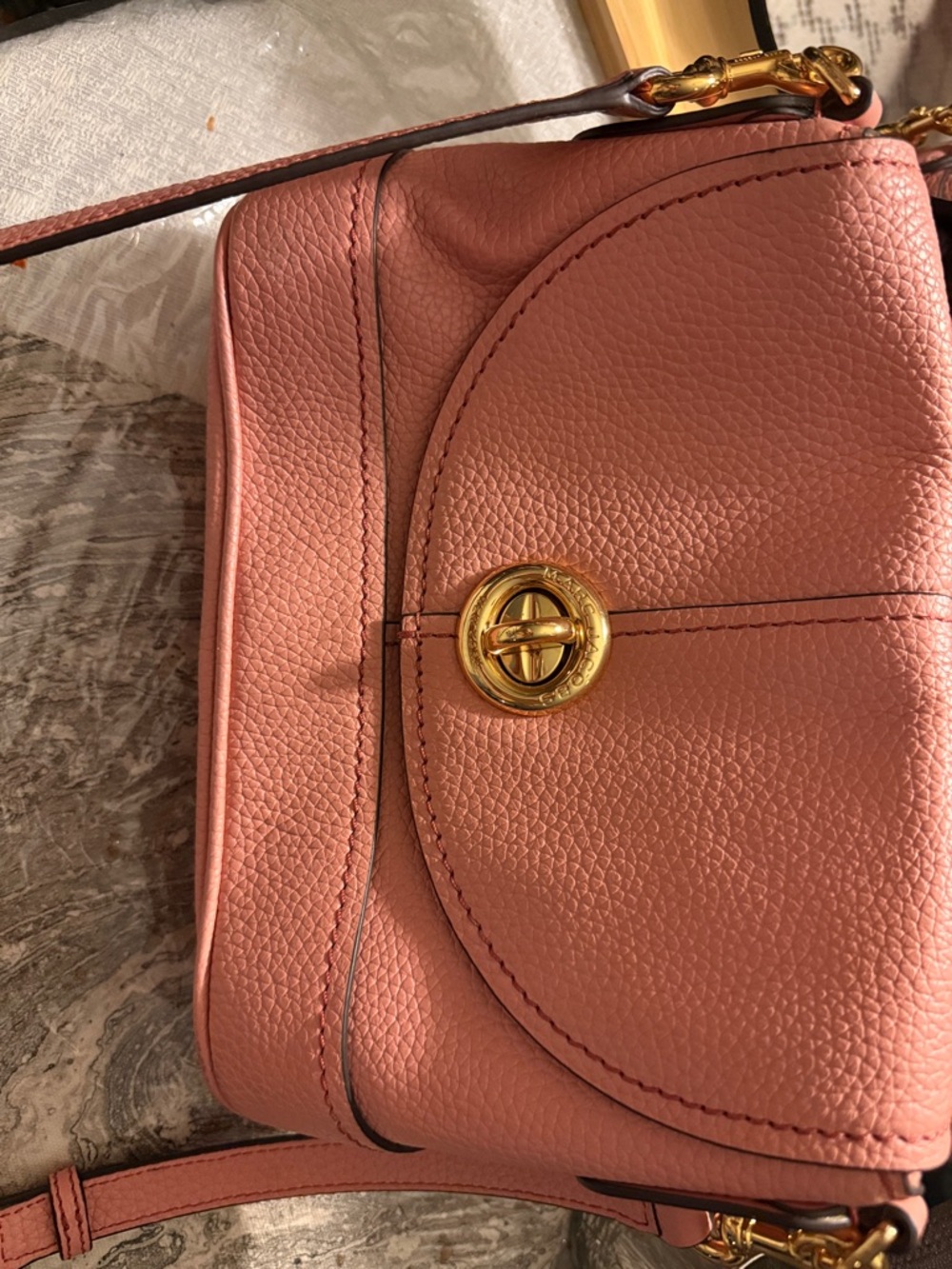 Marc Jacobs Dusty Pink Pebbled Leather Crossbody with Gold Turnlock